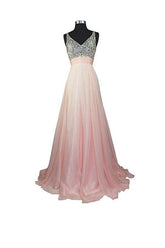 Formal A-line V-neck Chiffon Prom Dress with Beading