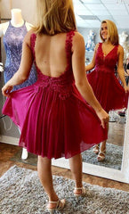 V-neck Backless Short Homecoming Dress A-line Prom Dress