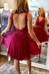 V-neck Backless Short Homecoming Dress A-line Prom Dress