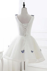 A-Line V-Neck Ivory Organza Homecoming Dress with Appliques
