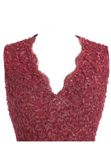 V-Neck Chiffon A-line Open Back Long Evening Gown with Lace