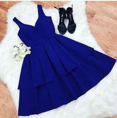 A-Line V-Neck Short Royal Blue Prom Dress Homecoming Dress
