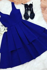 A-Line V-Neck Short Royal Blue Prom Dress Homecoming Dress