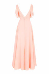 A-line Bridesmaid Dress, V-neck, Short Sleeves, Floor Length, Chiffon