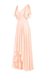 A-line Bridesmaid Dress, V-neck, Short Sleeves, Floor Length, Chiffon
