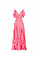 A-line Bridesmaid Dress, V-neck, Short Sleeves, Floor Length, Chiffon