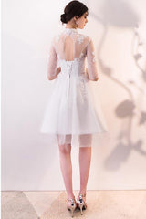 White Lace and Tulle A-line Homecoming Dress Party Dress with Sleeves