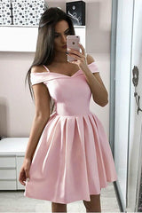 A-Line White Spaghetti Straps Satin Short Prom Dress Homecoming Dress