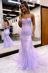 Mermaid Sheath Sweetheart Neck Lace Long Prom Dress With Appliqued