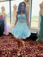 A-Line V Neck Short Tulle Homecoming Dress