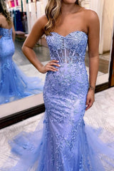 Mermaid Sheath Sweetheart Neck Lace Long Prom Dress With Appliqued