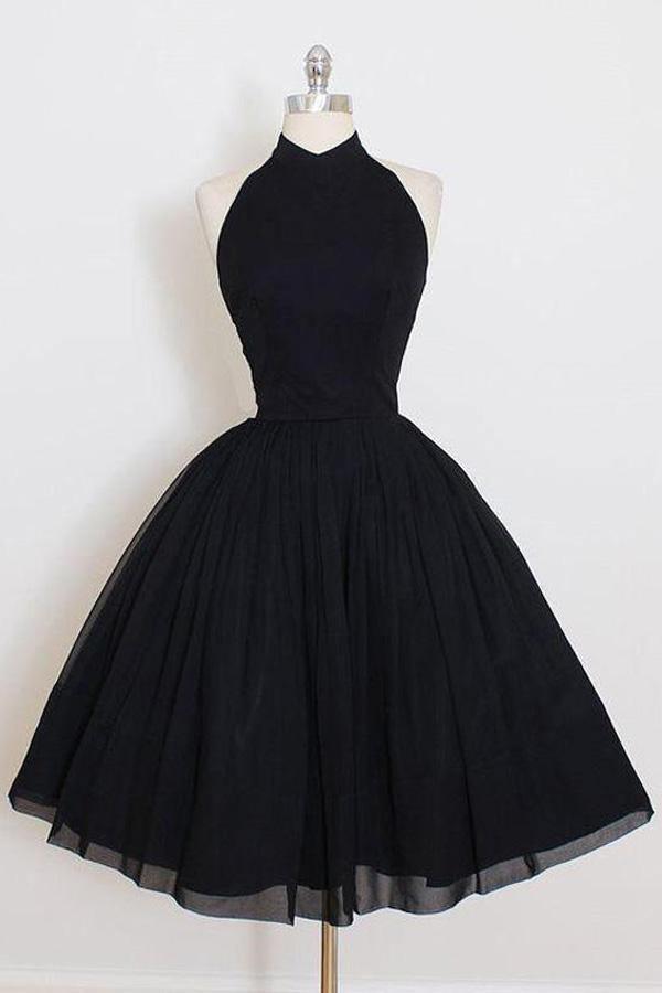 Black Halter Simple Short Homecoming Dress Party Dress