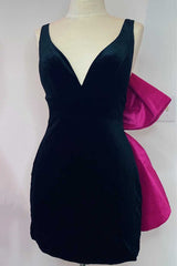 Black Plunge V Bowtie Back Bodycorn Mini Party Dress