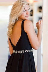 Black Satin Straps Short Prom Dress Homecoming Dress with Crystal