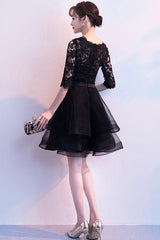 Black Lace Tulle V Neck Short Prom Dress Black Homecoming Dress