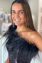 Bodycorn Sequin Homecoming Dress with Feathers