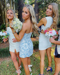 Blue Strapless Short Homecoming Dress,Summer Outfit Dress