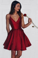 Burgundy Cute Simple Spaghetti Straps Homecoming Dress Party Dress