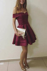 Burgundy Elegant Off-The-Shoulder Short Graduation Dress Homecoming Dress