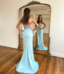 Mermaid Sheath Sweetheart Mint Long Prom Dresses with Beading
