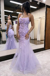 Lilac Mermaid Sheath Scoop Neck Prom Dress with Appliqued