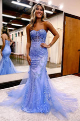 Mermaid Sheath Sweetheart Neck Lace Long Prom Dress With Appliqued