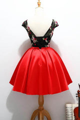 Cap Sleeve Red and Black Cute Homecoming Short Prom Dress