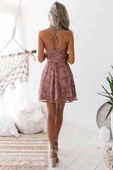 Charming Blush A-Line Homecoming Dress Short Prom Dress with Appliques