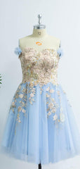 Charming Light Blue Sweetheart Homecoming Dress with Appliques