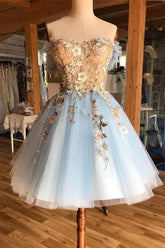Charming Light Blue Sweetheart Homecoming Dress with Appliques