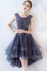 Ruffle Scoop Navy Lace Cute Homecoming/Party Dress