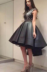 Chic Modern Sparkling Beaded High Low Black Organza Homecoming Dress