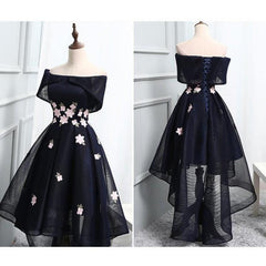 Chic Off-The-Shoulder Appliqued Short High Low Homecoming Dress