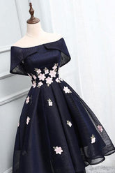 Chic Off-The-Shoulder Appliqued Short High Low Homecoming Dress