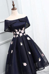 Chic Off-The-Shoulder Appliqued Short High Low Homecoming Dress