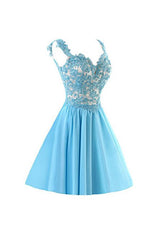Chiffon Applique Short Prom Dress with Straps Homecoming Dress