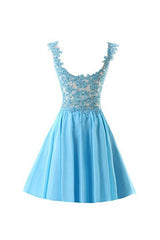Chiffon Applique Short Prom Dress with Straps Homecoming Dress