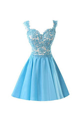 Chiffon Applique Short Prom Dress with Straps Homecoming Dress