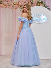 Cinderella Blue Tulle Off the Shoulder With Crystals & Butterflies Ball Gown
