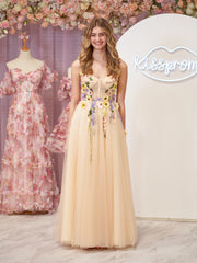 A-Line Corset Midi Prom Dress with 3D Flowers