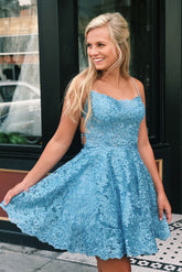 Criss Cross Lace Short Baby Blue Homecoming Dress