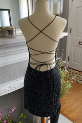 Bodycorn Scoop Neck Beaded Satin Homecoming Dress