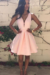 Custom Made V-Neck Pink Short Prom Dress Pink Homecoming Dress