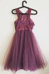 Cute A-Line Appliqued Tulle Purple Homecoming Dress