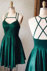 Cute A-Line Short Green Satin Homecoming Dress Party Dress