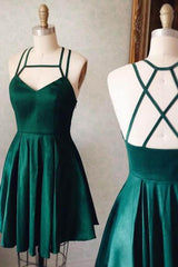 Cute A-Line Short Green Satin Homecoming Dress Party Dress