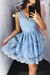 Cute Blue Lace Short Prom Dress Homecoming Dress