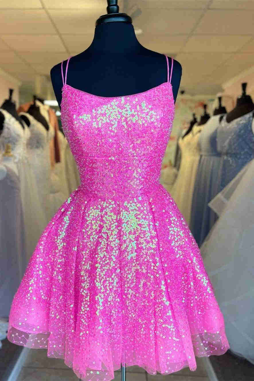 Hot Cute Pink Sequins A-Line Homecoming Dress