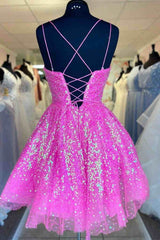 Hot Cute Pink Sequins A-Line Homecoming Dress