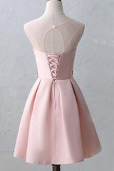 Cute Illusion Scoop Pink Short Homecoming Dress